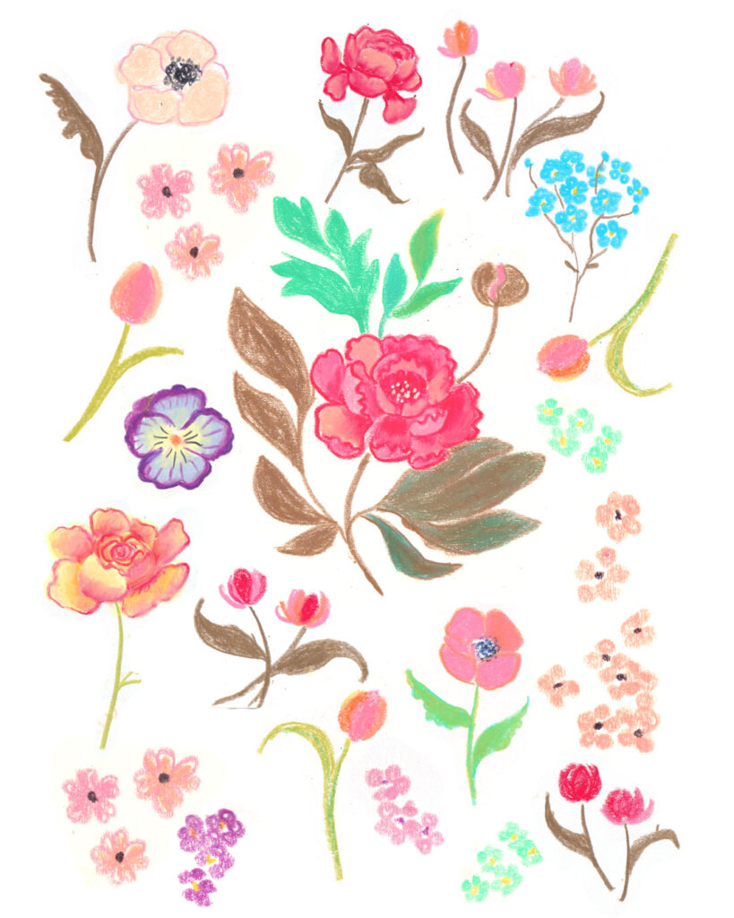 Jouer avec les pastels Neocolor fleur au neocolor