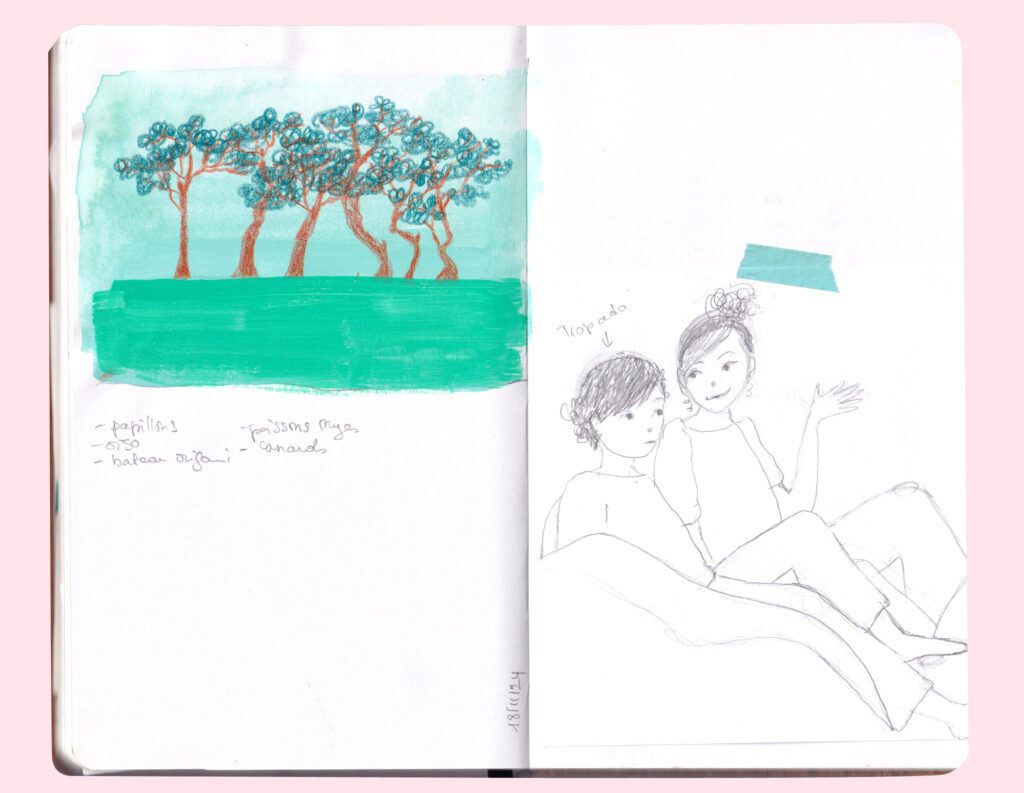 Des Noeuds au Cerveau - Processus créatif sketchbook esquisse pedalo bd