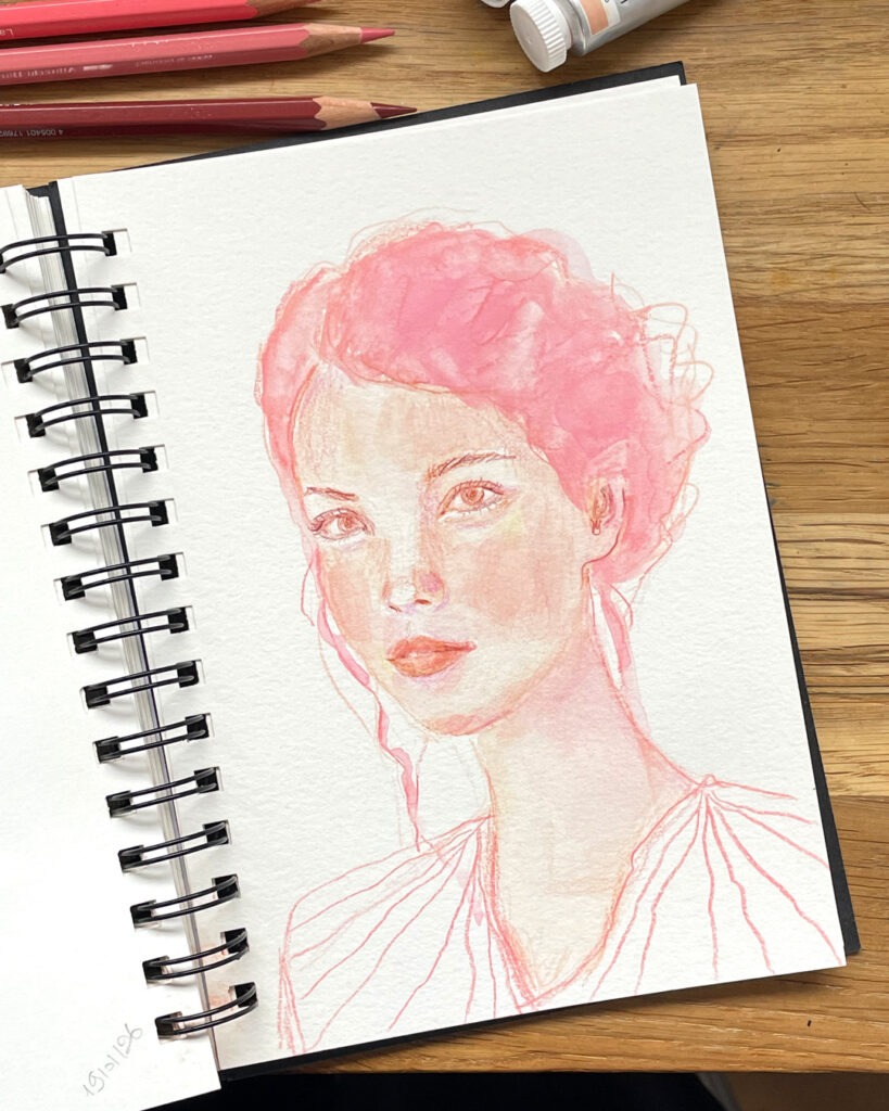 Pourquoi je travaille sur plusieurs carnets d’artiste (gouache & mix media) ? cheveuxrose carnet artiste
