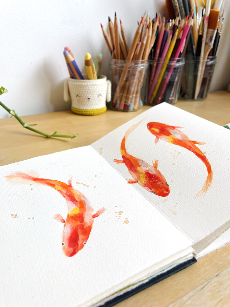 Jardin intérieur : un Leporello peint à la gouache koi leporello bd