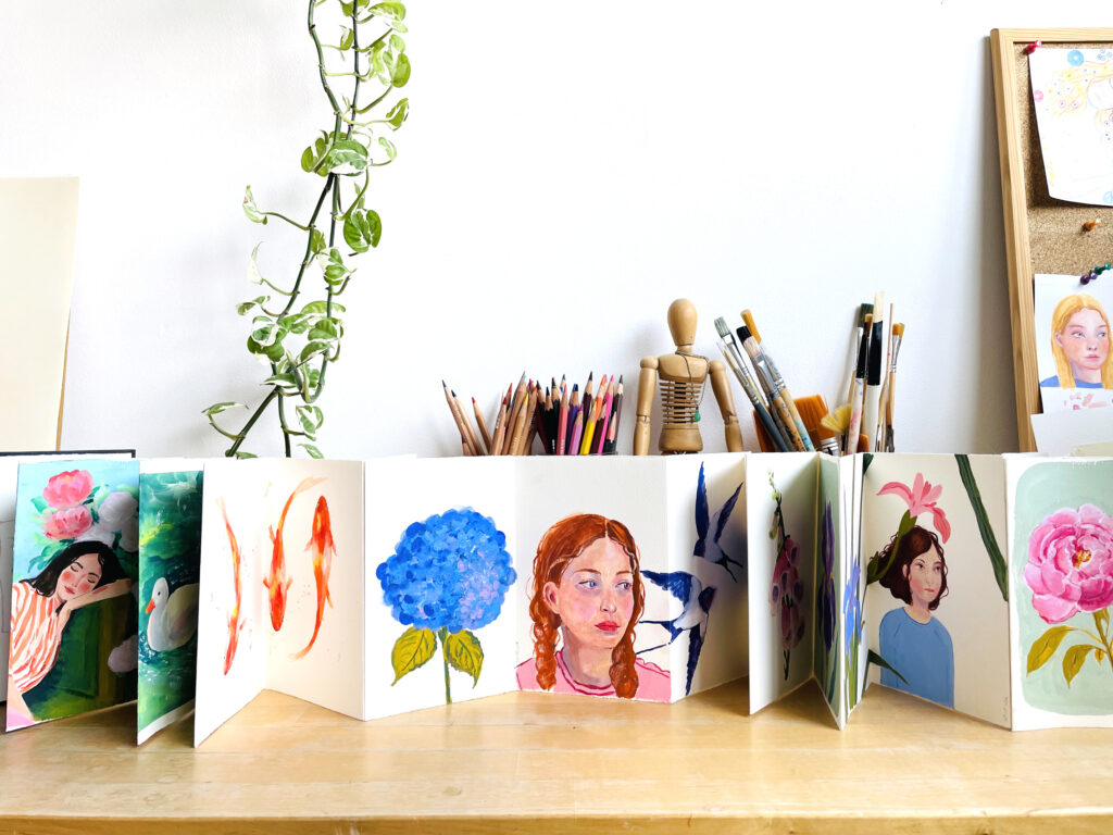 Jardin intérieur : un Leporello peint à la gouache leporello entier bd