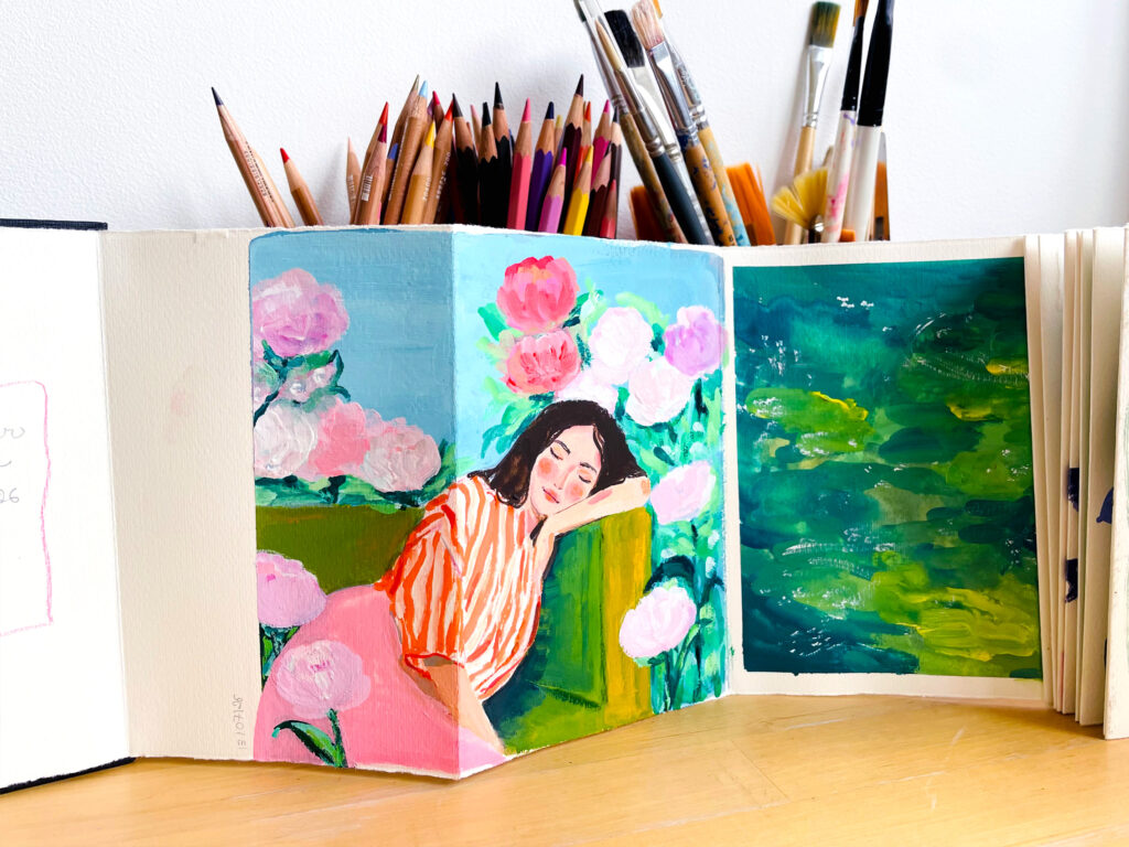 Jardin intérieur : un Leporello peint à la gouache leporello fin bd
