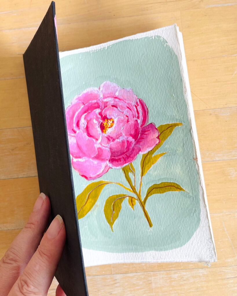 Jardin intérieur : un Leporello peint à la gouache leporello pivoine