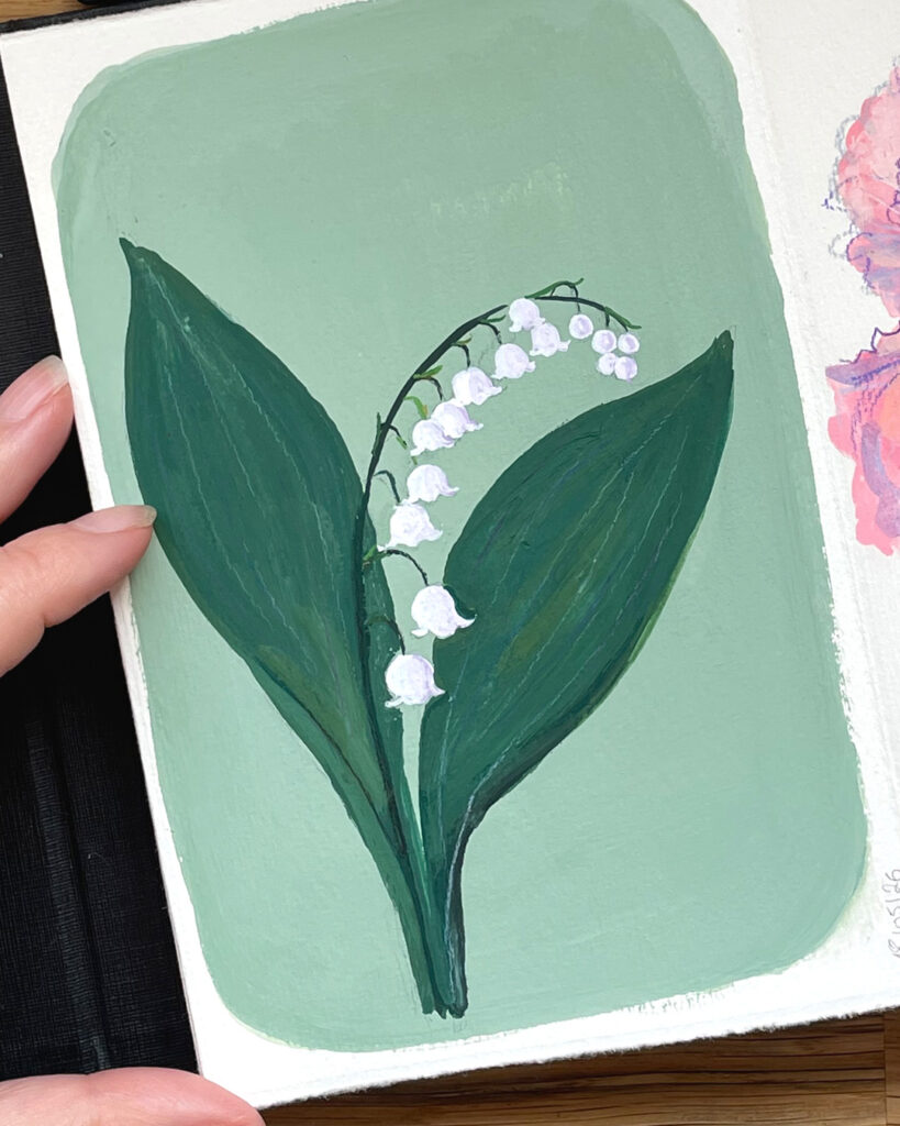 Jardin intérieur : un Leporello peint à la gouache muguet main