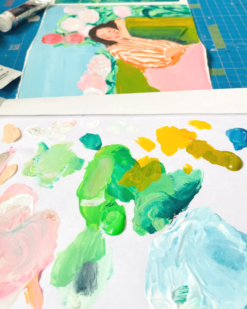 Jardin intérieur : un Leporello peint à la gouache wip palette