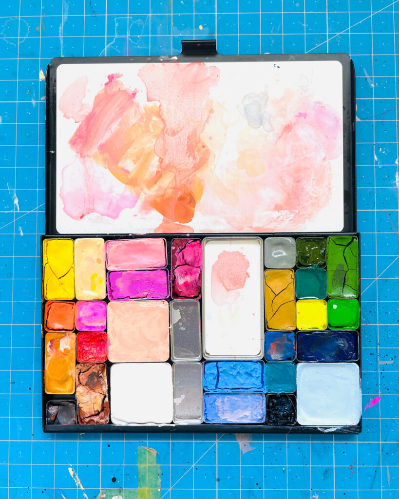 Ma palette Art Toolkit : mes couleurs de gouache pour dessiner la Corse. arttoolkit remplie bd