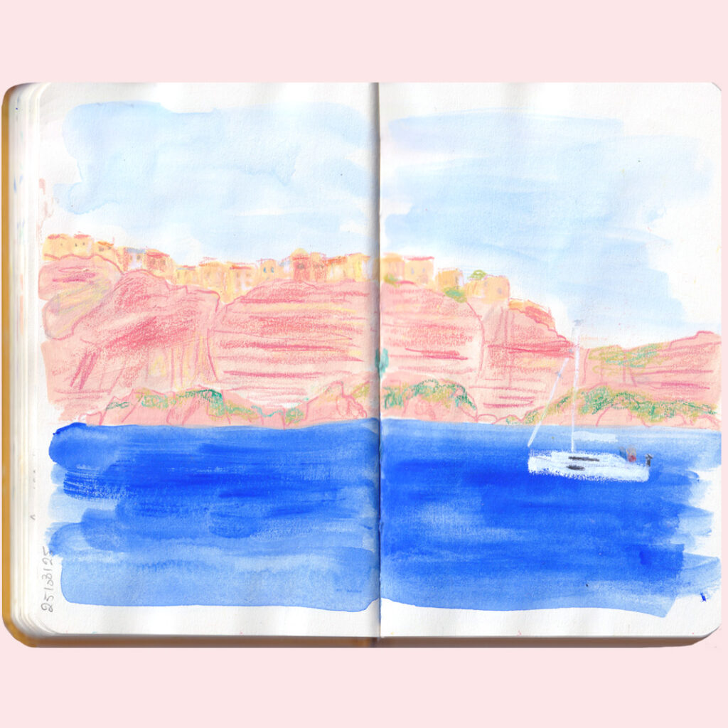 Ma palette Art Toolkit : mes couleurs de gouache pour dessiner la Corse. bateau bonifaccio