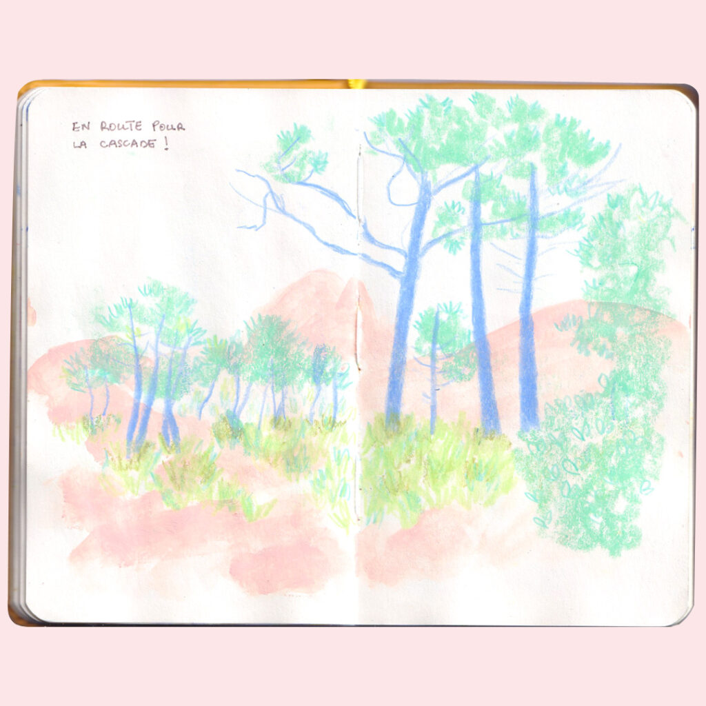 Ma palette Art Toolkit : mes couleurs de gouache pour dessiner la Corse. cascade1